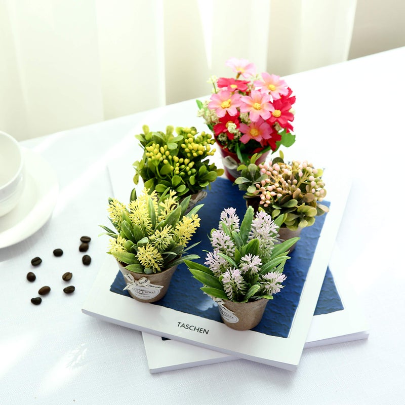 LUEUR Set of 6 Potted Artificial Flowers Fake Flowers with Vase Faux Flowers in Pot, Spring Decor for Home Office Floral Arrangement for Table Dinning Room Decoration Shelf Decor - Image 3